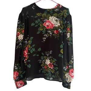floral plisse tie back long sleeve blouse sz‎ S/M
